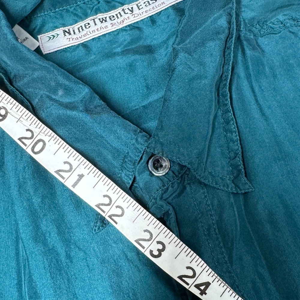 Men’s 100% Silk Nine Twenty East Lightweight Button Front Collared Teal Shirt  L - Picture 5 of 16